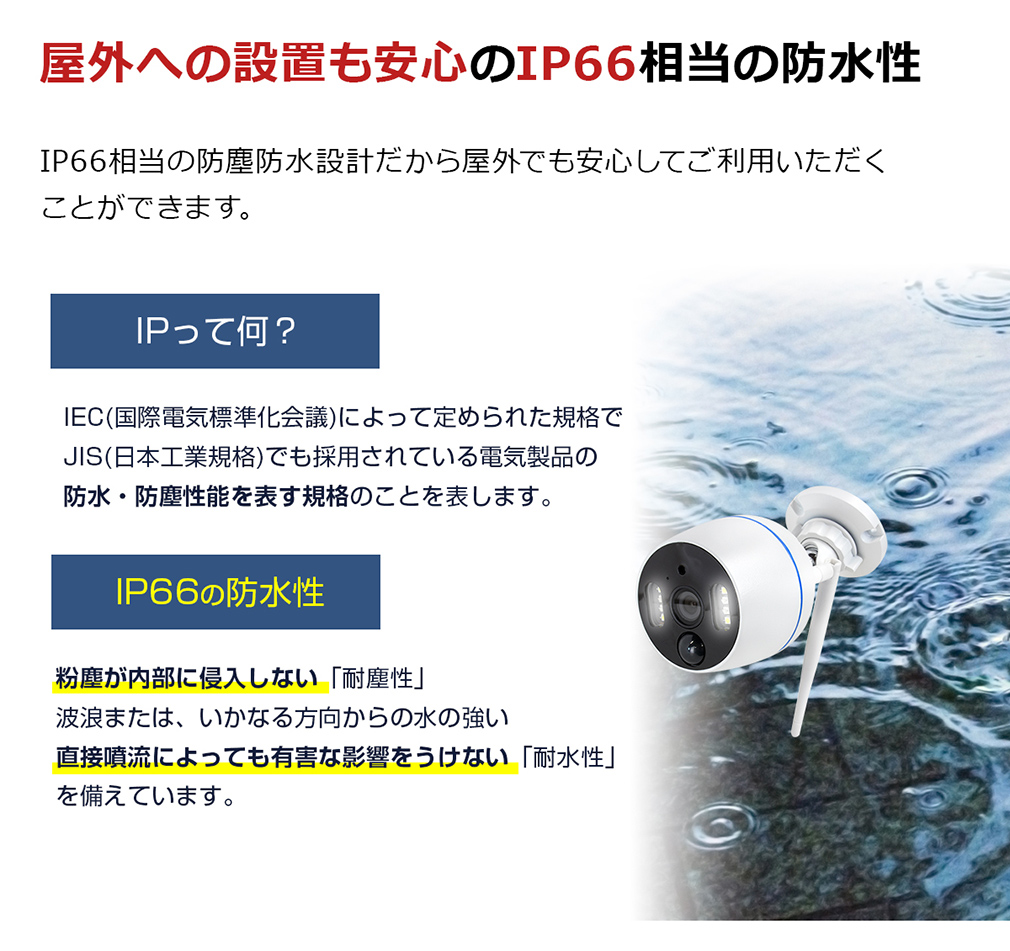 ワイヤレス 防犯灯カメラ イーグルミニは 完全水中テストを国内自社工場でしています IP66